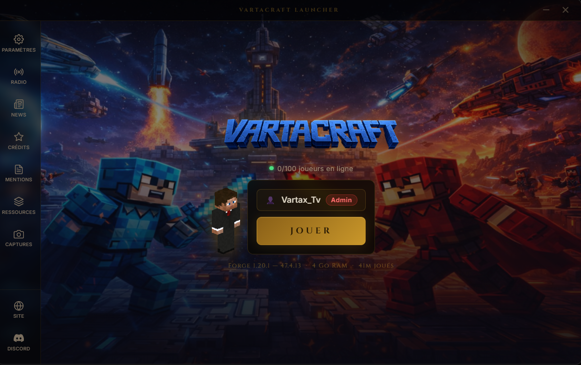 Menu principal du launcher